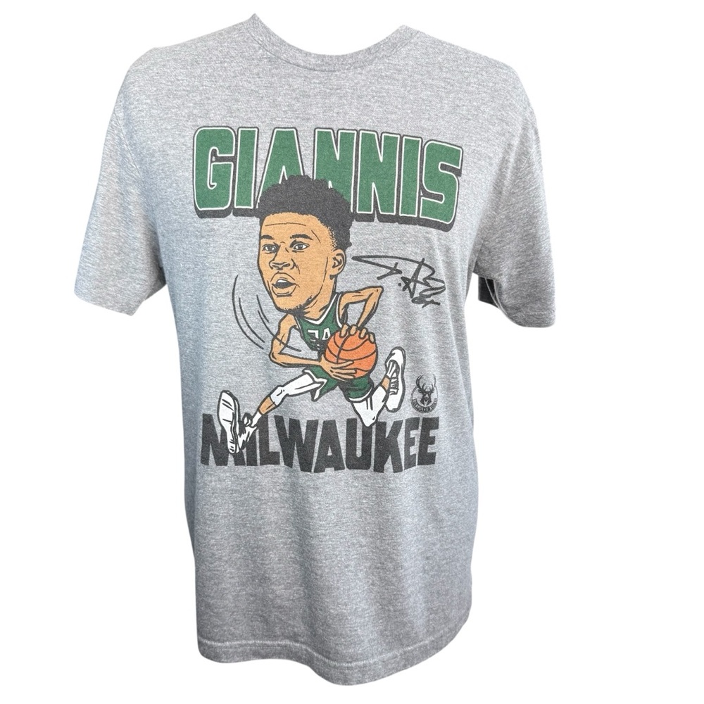 Men's Milwaukee Bucks Giannis Antetokounmpo Homage Gray Caricature T-Shirt‎
